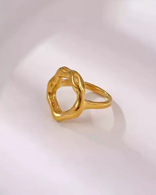 Luxury circle-shaped Opulence Ring in 18k gold plated stainless steel, hypoallergenic design for women, perfect for everyday elegance. 
