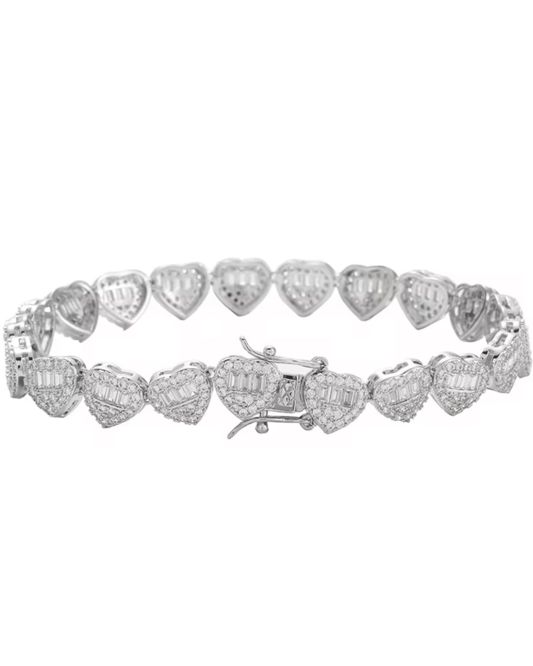 Queen of Hearts bracelet in silver with CZ stones. An elegant tennis heart bracelet for women, crafted with refined sparkle for timeless romantic jewelry style. 